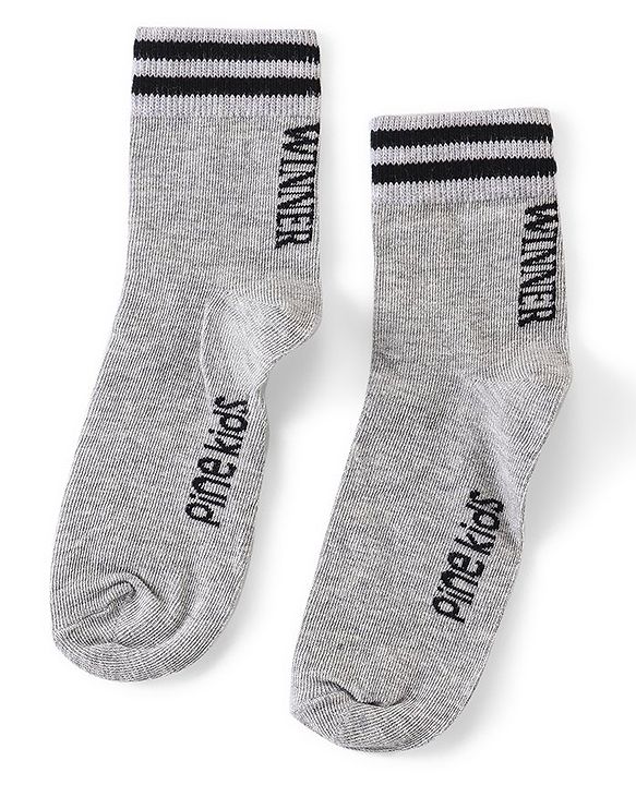 Pine Kids Knitted Silvadur Antimicrobial Ankle Length Text Design Socks Pack of 3 ( Color May Vary  )