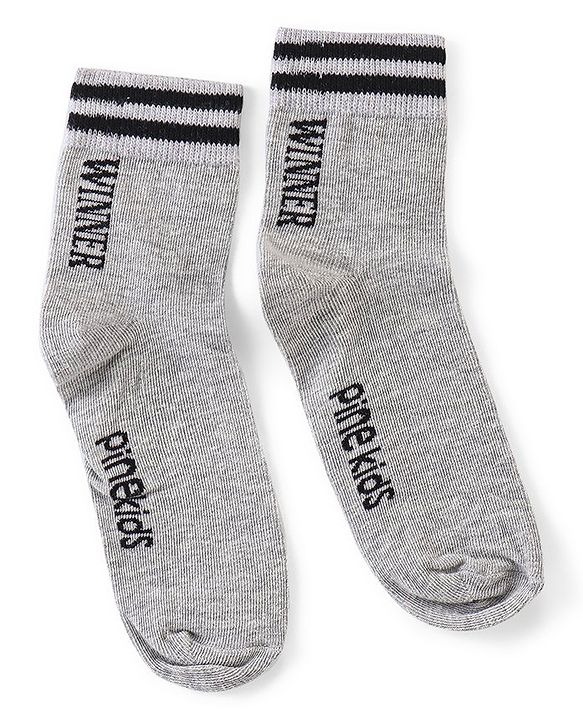 Pine Kids Knitted Silvadur Antimicrobial Ankle Length Text Design Socks Pack of 3 ( Color May Vary  )