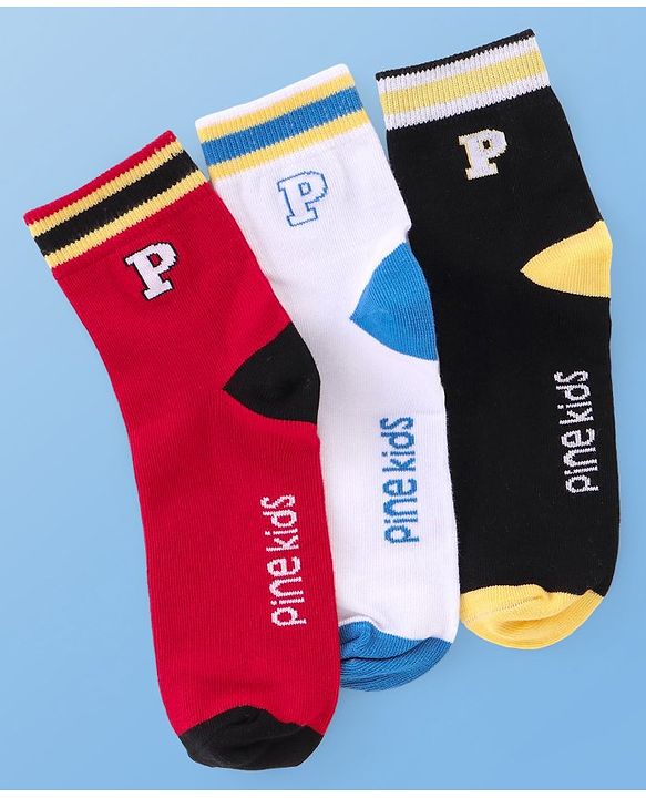 Pine Kids Cotton Knit Ankle Length  Design Socks - Pack of 3 ( Color May Vary )