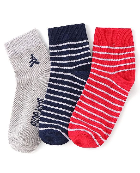 Pine Kids Ankle Length Silvadur Antimicrobial Striped &  Logo Designed Socks Pack of 3 (Colour May Vary)