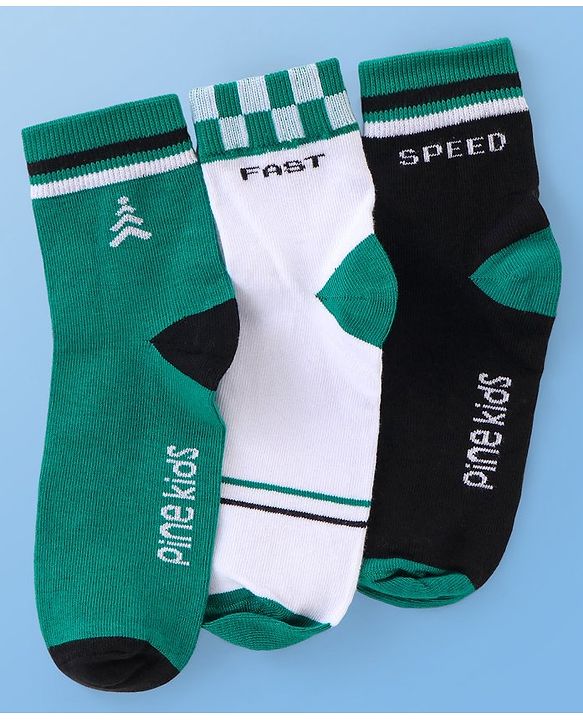 Pine Kids Cotton Knit Ankle Length  Text Design Socks - Pack of 3 ( Color May Vary )