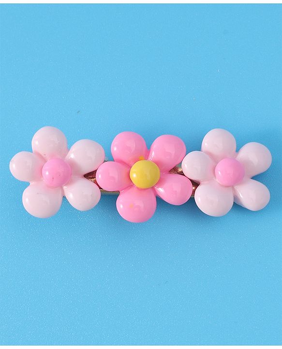 Babyhug Hair Pins And Clips with Floral Applique Free Size Pack of 6 - Pink