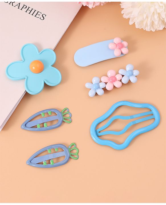 Babyhug Hair Pins And Clips with Floral Applique Free Size Pack of 6 - Pink