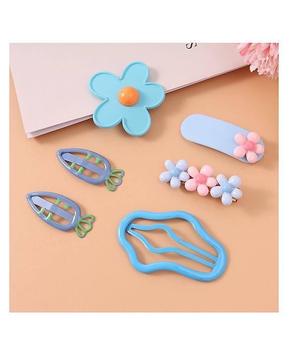 Babyhug Hair Pins And Clips with Floral Applique Free Size Pack of 6 - Pink