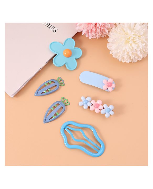 Babyhug Hair Pins And Clips with Floral Applique Free Size Pack of 6 - Pink