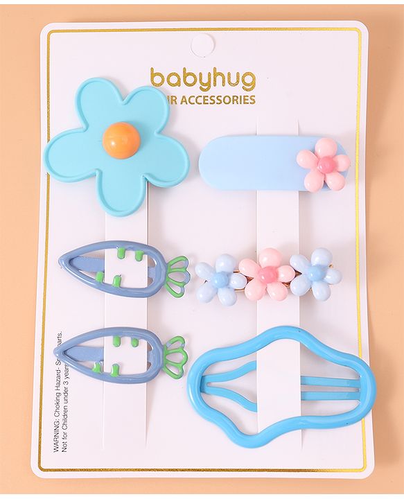 Babyhug Hair Pins And Clips with Floral Applique Free Size Pack of 6 - Pink