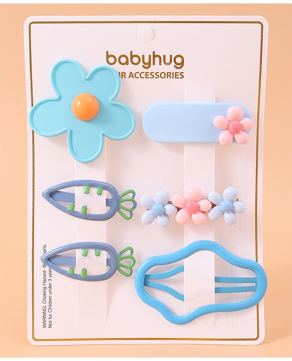 Babyhug Hair Pins And Clips with Floral Applique Free Size Pack of 6 - Pink