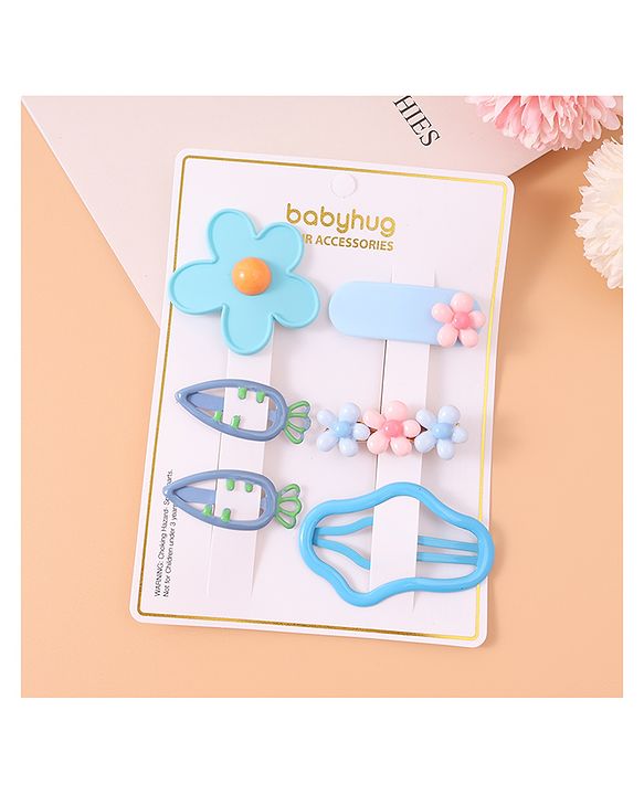 Babyhug Hair Pins And Clips with Floral Applique Free Size Pack of 6 - Pink