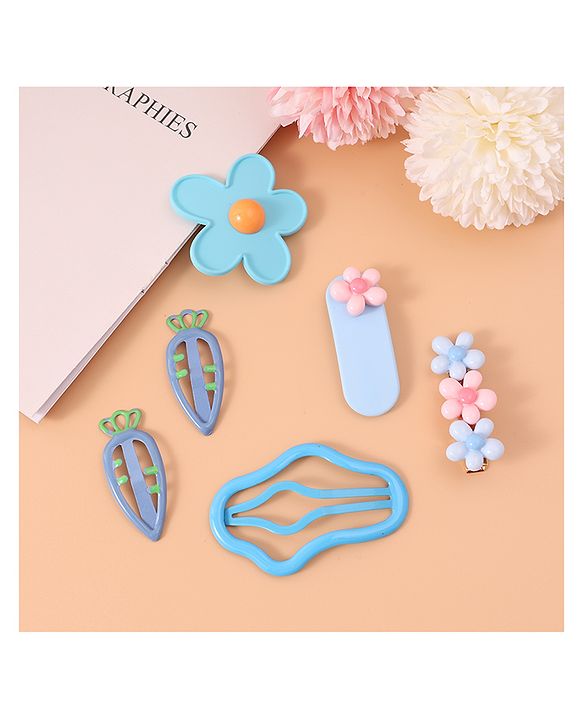 Babyhug Hair Pins And Clips with Floral Applique Free Size Pack of 6 - Pink
