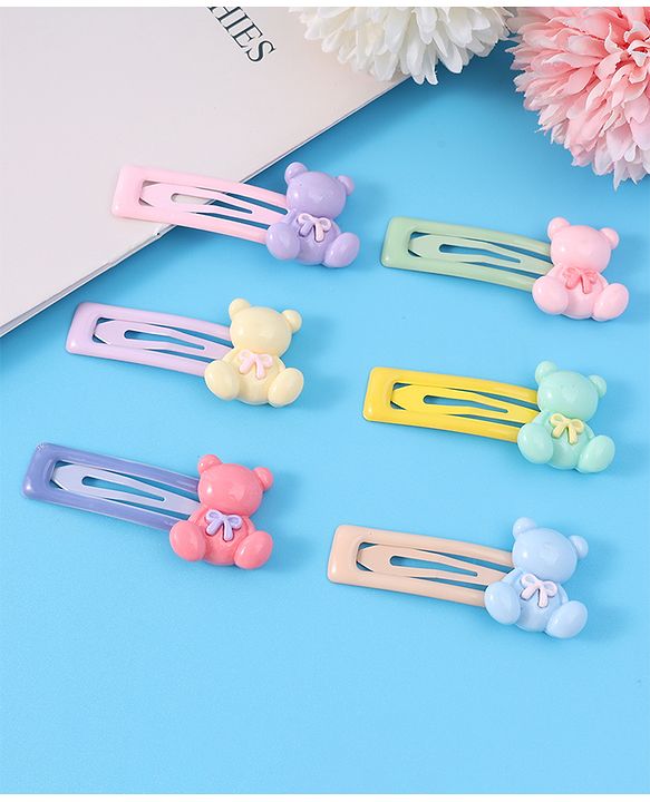 Babyhug Teddy Applique Snap Clips Pack of 6 - Multicolor