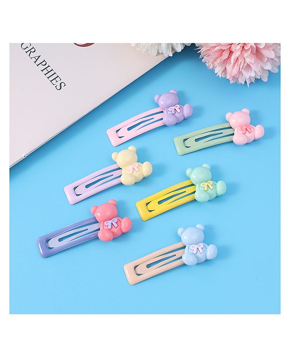 Babyhug Teddy Applique Snap Clips Pack of 6 - Multicolor