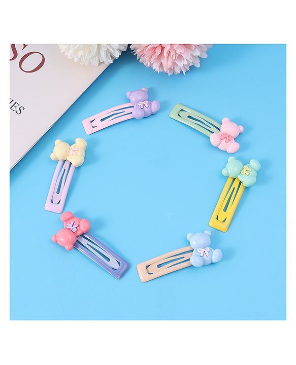 Babyhug Teddy Applique Snap Clips Pack of 6 - Multicolor