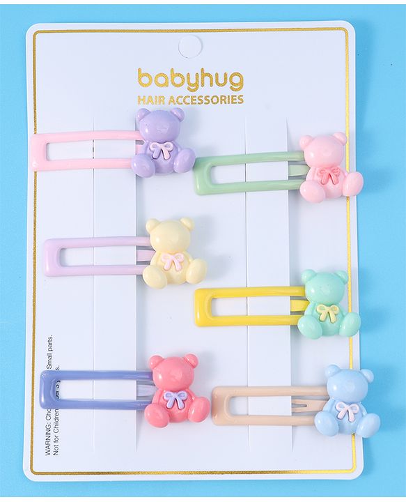 Babyhug Teddy Applique Snap Clips Pack of 6 - Multicolor
