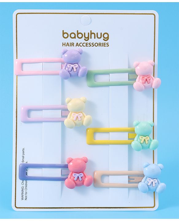 Babyhug Teddy Applique Snap Clips Pack of 6 - Multicolor