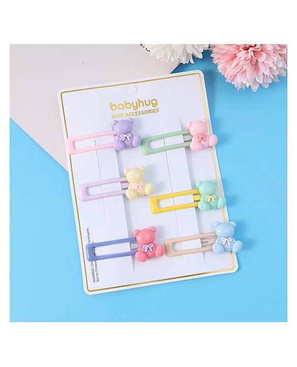 Babyhug Teddy Applique Snap Clips Pack of 6 - Multicolor