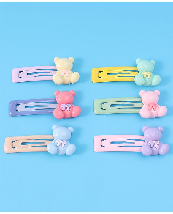 Babyhug Teddy Applique Snap Clips Pack of 6 - Multicolor