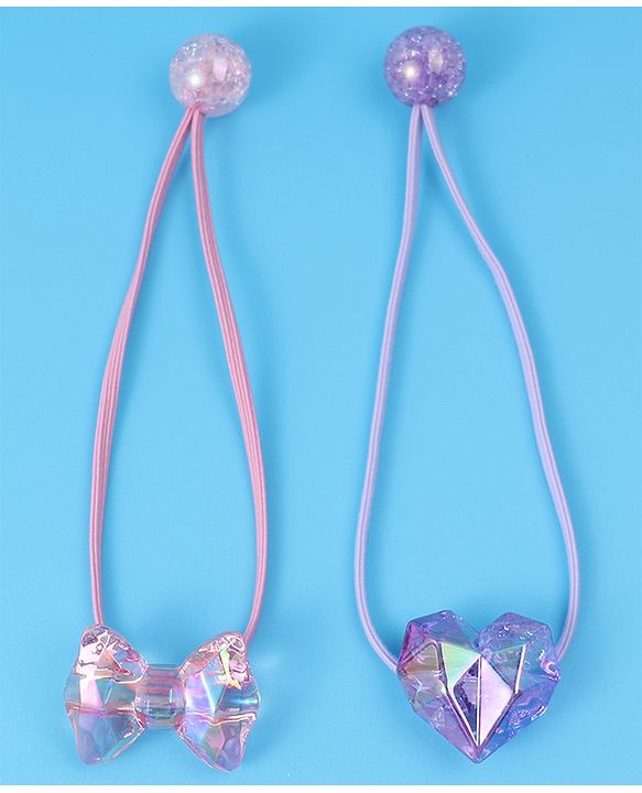 Pine Kids  Free Size Rubber Bands  Sets with Bow Applique Pack of 2 -  Pink & Purple
