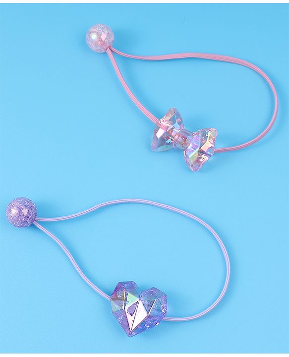 Pine Kids  Free Size Rubber Bands  Sets with Bow Applique Pack of 2 -  Pink & Purple