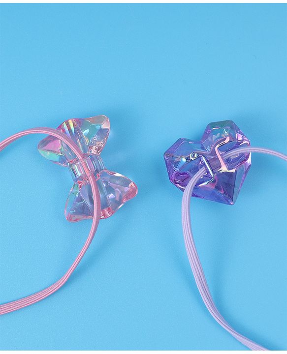 Pine Kids  Free Size Rubber Bands  Sets with Bow Applique Pack of 2 -  Pink & Purple