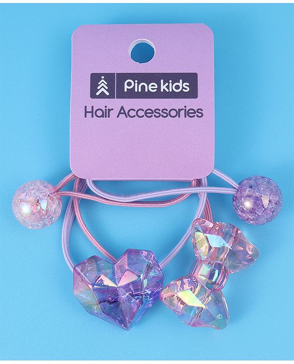 Pine Kids  Free Size Rubber Bands  Sets with Bow Applique Pack of 2 -  Pink & Purple