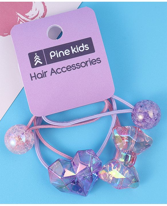 Pine Kids  Free Size Rubber Bands  Sets with Bow Applique Pack of 2 -  Pink & Purple