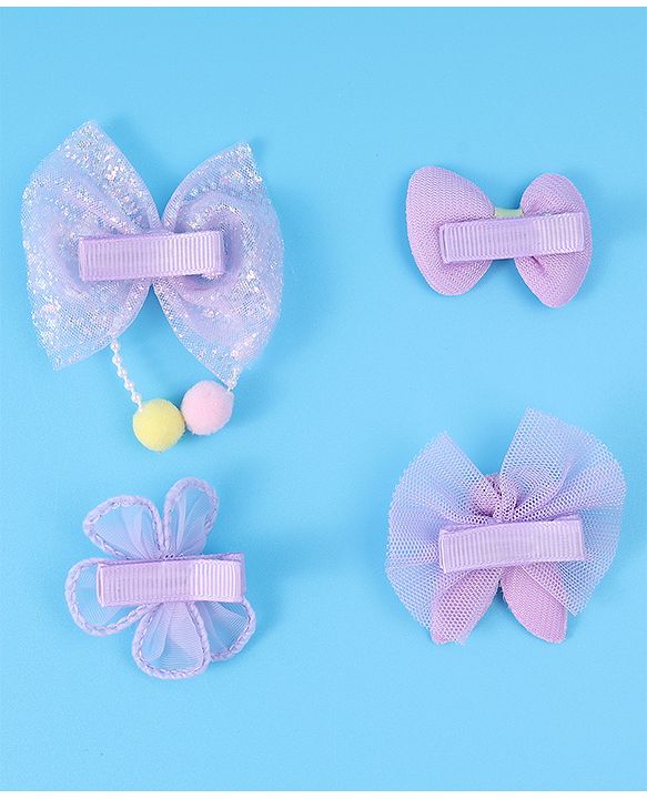 Babyhug Free Size Hair Pins & Clips with Bow & FLoral Applique Pack of 6  - Purple