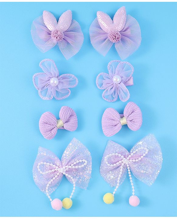 Babyhug Free Size Hair Pins & Clips with Bow & FLoral Applique Pack of 6  - Purple