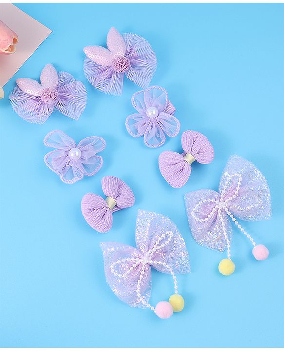Babyhug Free Size Hair Pins & Clips with Bow & FLoral Applique Pack of 6  - Purple