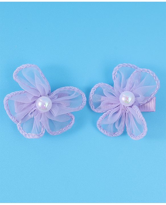 Babyhug Free Size Hair Pins & Clips with Bow & FLoral Applique Pack of 6  - Purple