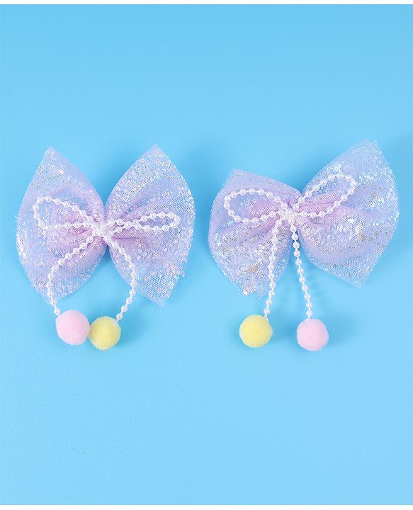 Babyhug Free Size Hair Pins & Clips with Bow & FLoral Applique Pack of 6  - Purple