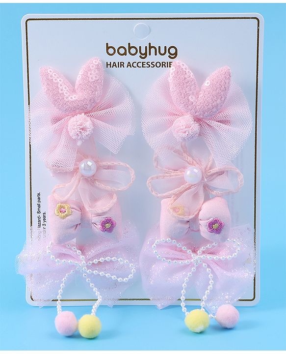 Babyhug Free Size Hair Pins & Clips with Bow & FLoral Applique Pack of 6  - Purple