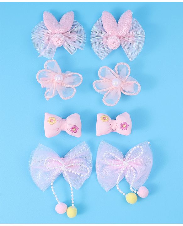 Babyhug Free Size Hair Pins & Clips with Bow & FLoral Applique Pack of 6  - Purple