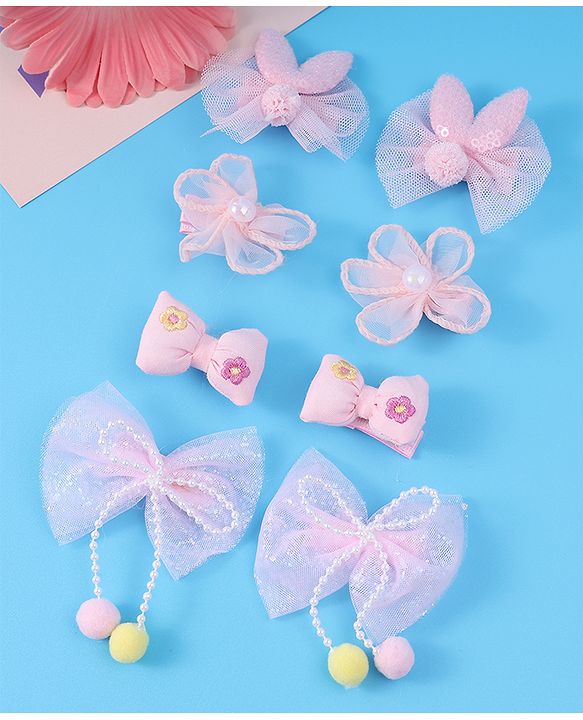 Babyhug Free Size Hair Pins & Clips with Bow & FLoral Applique Pack of 6  - Purple