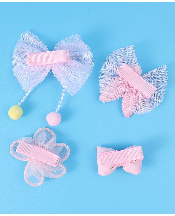 Babyhug Free Size Hair Pins & Clips with Bow & FLoral Applique Pack of 6  - Purple
