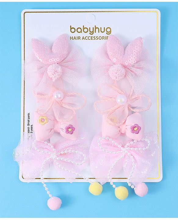 Babyhug Free Size Hair Pins & Clips with Bow & FLoral Applique Pack of 6  - Purple