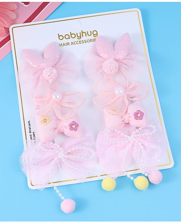 Babyhug Free Size Hair Pins & Clips with Bow & FLoral Applique Pack of 6  - Purple
