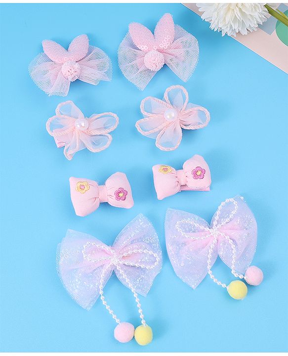 Babyhug Free Size Hair Pins & Clips with Bow & FLoral Applique Pack of 6  - Purple