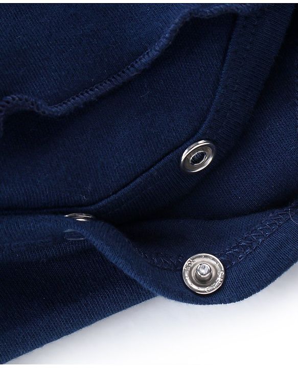 Babyhug 100 % Cotton Knit Full Sleeves Frock Style Onesie With Hairband Polka Dot Print-Navy Blue