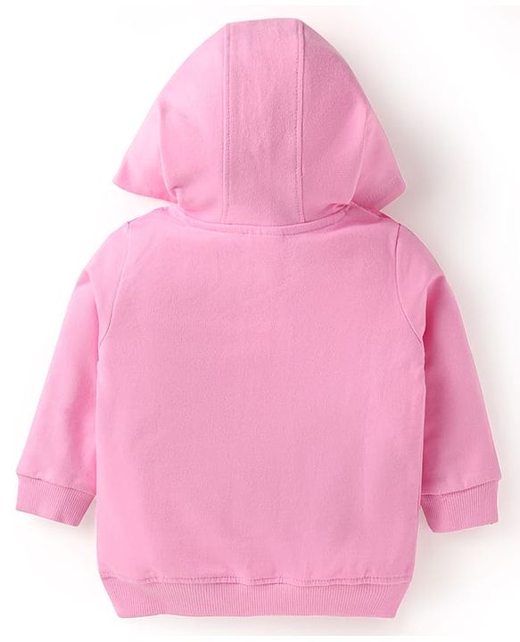 Babyhug Terry Knit Full Sleeves Cut & Sew Hooded Sweatshirt with Text Print & Joggers - Pink