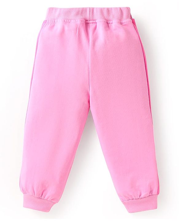 Babyhug Terry Knit Full Sleeves Cut & Sew Hooded Sweatshirt with Text Print & Joggers - Pink