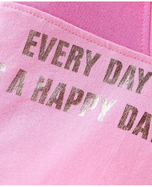 Babyhug Terry Knit Full Sleeves Cut & Sew Hooded Sweatshirt with Text Print & Joggers - Pink