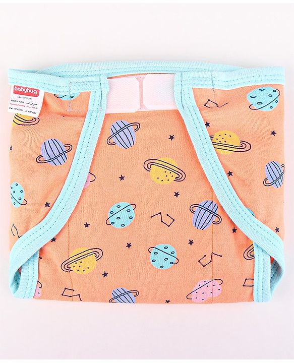 Babyhug Interlock Dyed Velcro Cloth Nappies Solar Printed Small Pack of 5 - Multicolor