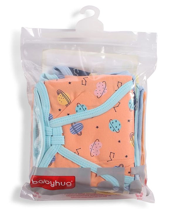 Babyhug Interlock Dyed U Shape Cloth Nappies Solar Print New Born Pack of 10-Multicolor