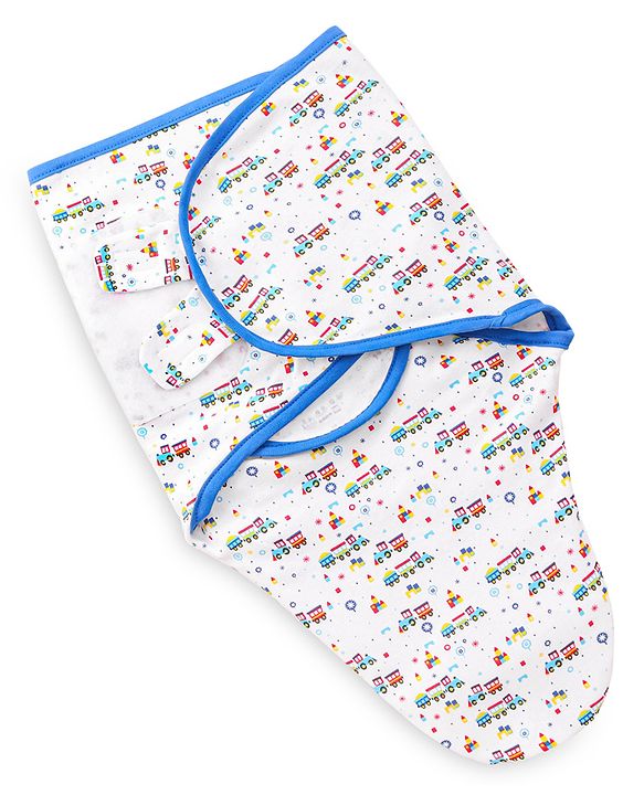 Babyhug 100% Cotton Swaddle Wrapper Train Print Set of 2-Blue