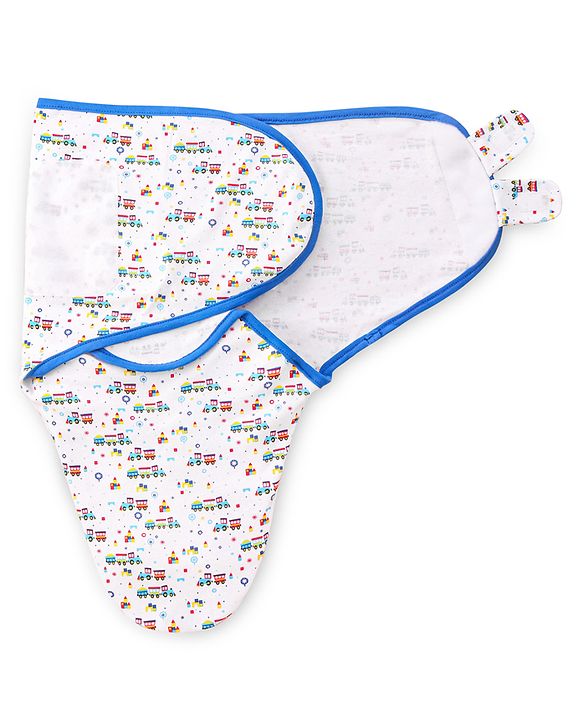 Babyhug 100% Cotton Swaddle Wrapper Train Print Set of 2-Blue