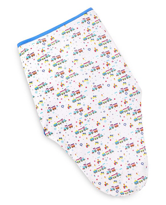 Babyhug 100% Cotton Swaddle Wrapper Train Print Set of 2-Blue