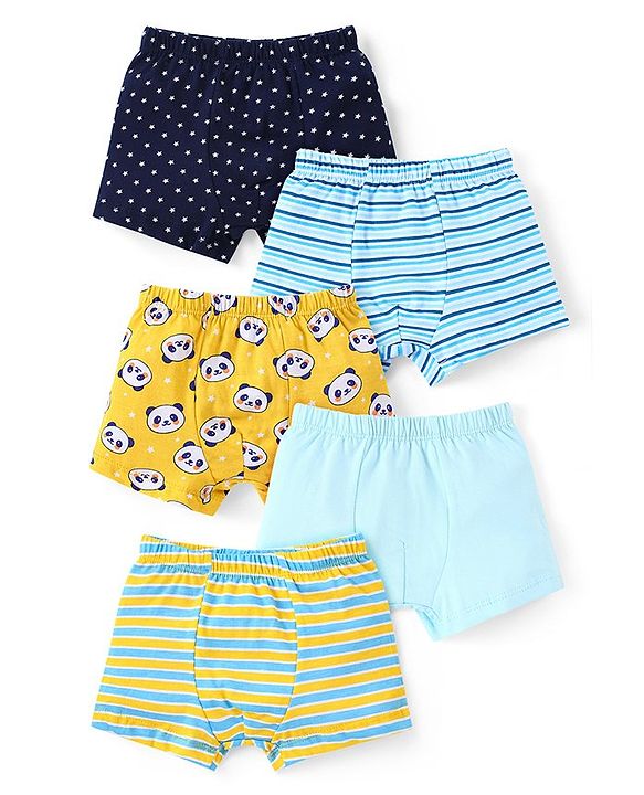 Babyhug 100% Cotton Knit Trunks with Stripes & Panda Print Pack of 5 - Multicolour