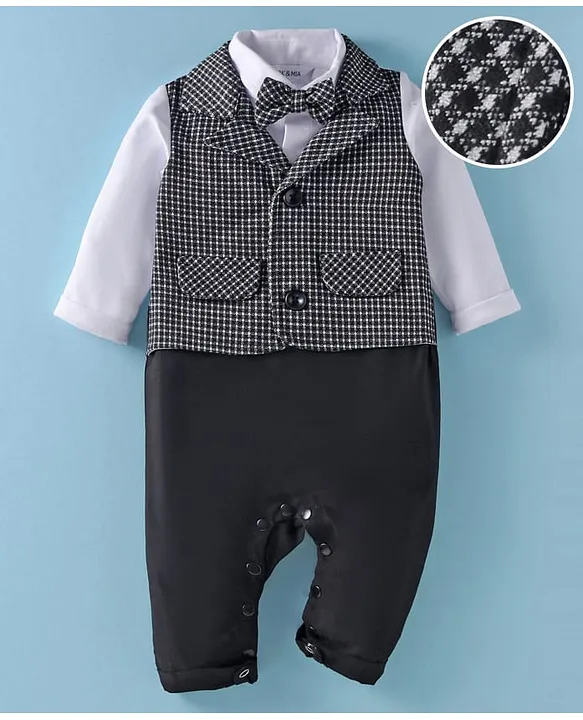 Buy Mark Mia Full Sleeves Checkered Party Romper with Bow Black for Boys 3 6Months Online in India Shop at FirstCry 18182964