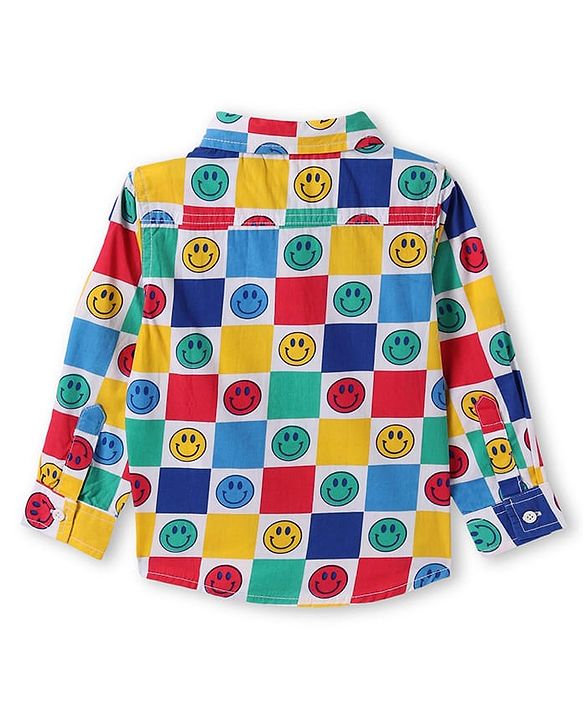 Babyhug Cotton Knit Full Sleeves Smiley Printed Shirt with T-Shirt - Navy Blue White & Yellow