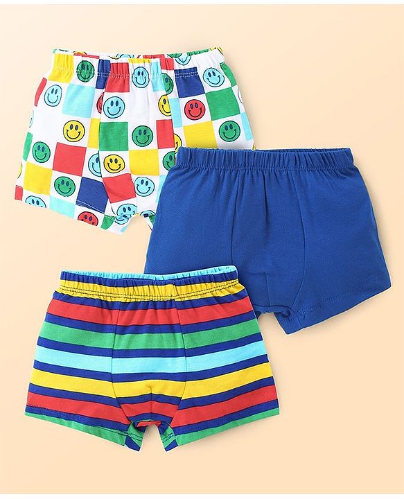 Babyhug 100% Cotton Striped Trunks with Smiley Print Pack of 3 - Multicolour